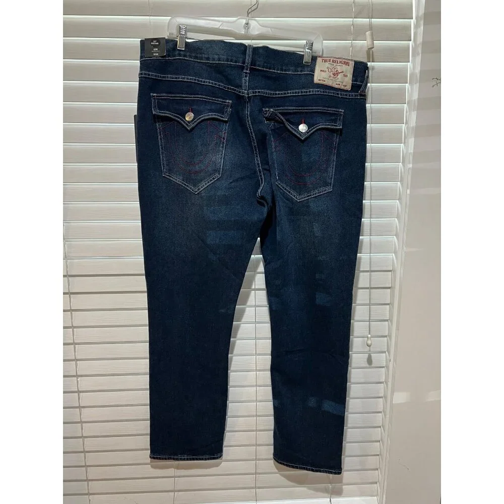 True Religion Geno Big T Flap Relaxed Slim Indigo Blue Jeans Mens 40x32 NEW